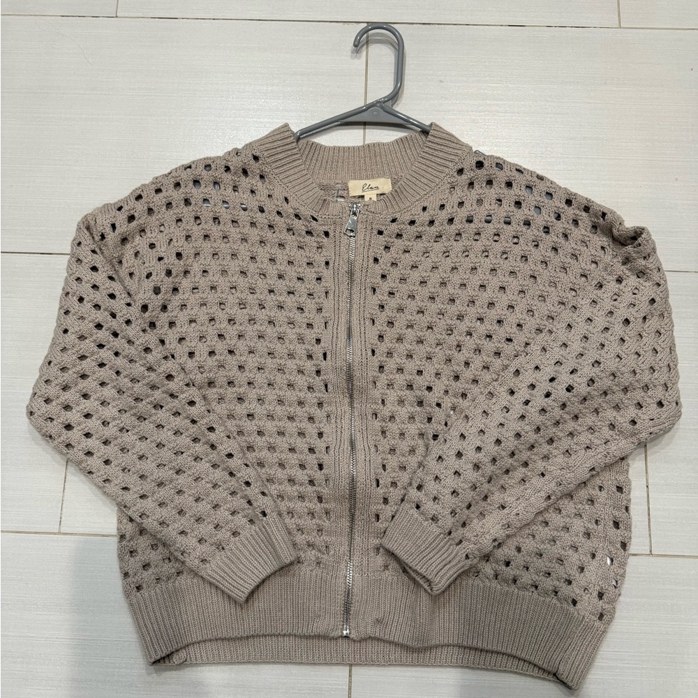 Elan Taupe Crochet Cardigan